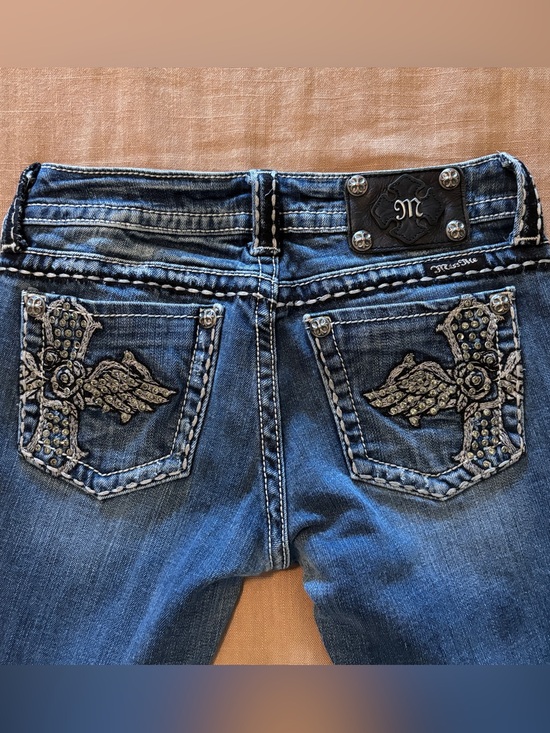 Miss Me Denim - Miss Me Bootcut Jeans Size 27 Rhinestone Winged Cross Embellished Low Rise Y2K